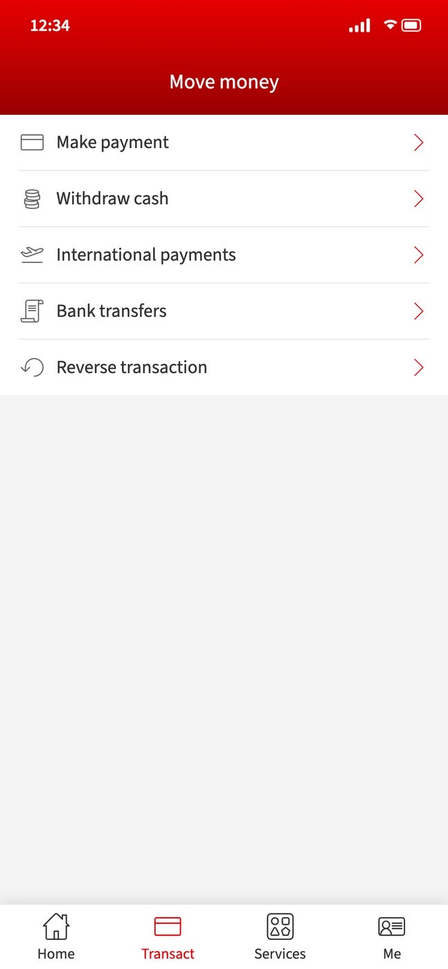 M-Pesa move money: make payment, withdraw cash, international payments, bank transfers and reverse transaction.